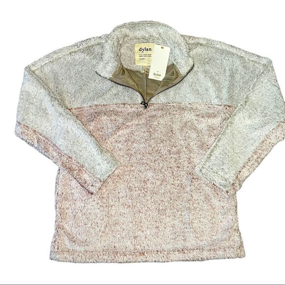 Dylan Tipped Shag Sherpa Pullover in Natural and Pink - Picture 1 of 8